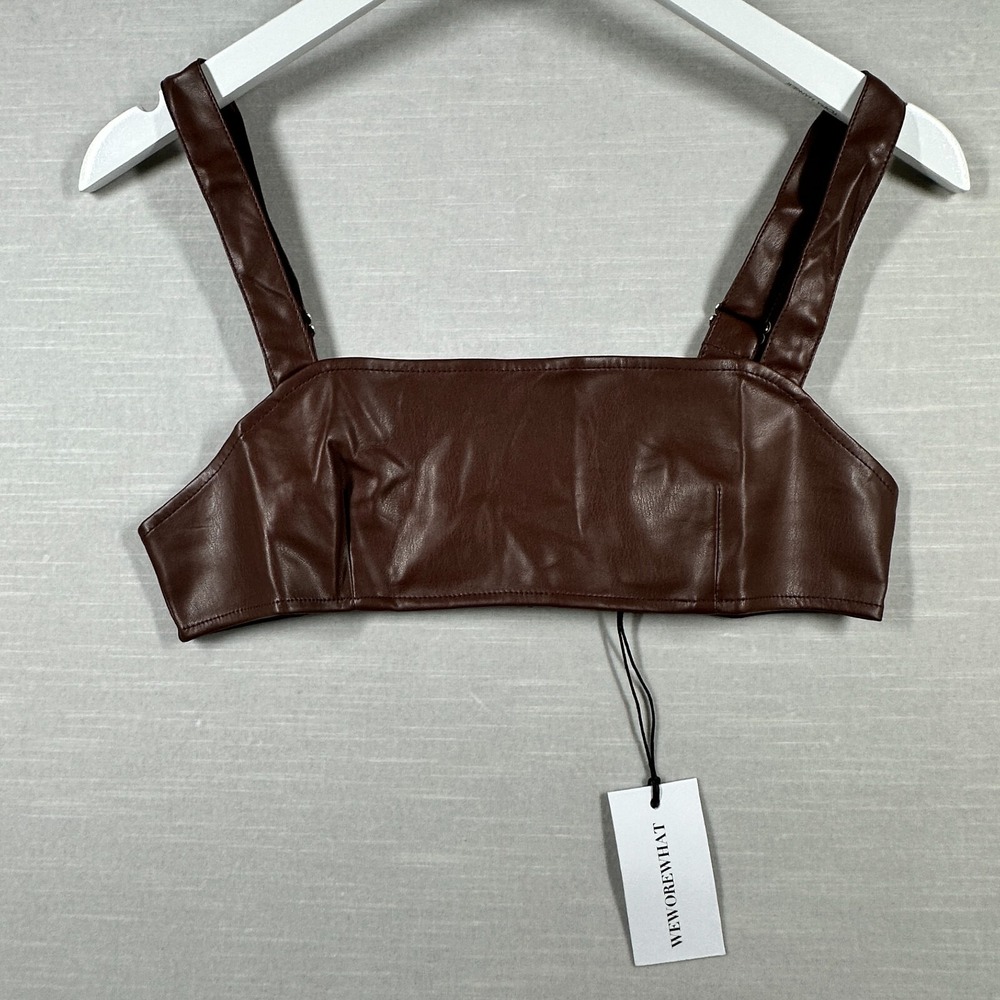 WeWoreWhat Vegan Leather Bra Top Women S Cacao Brown Club Rave Festival‎